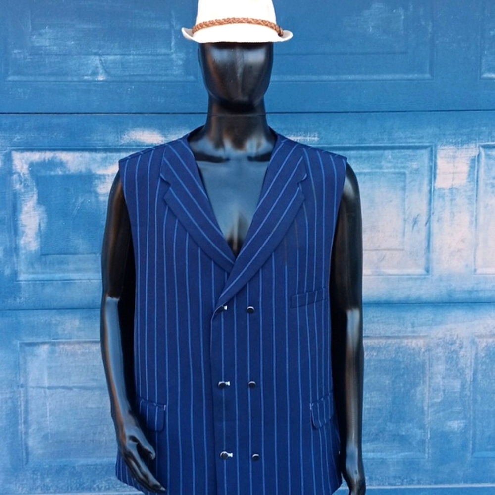 VITTORIO ST. ANGELO *BIG MAN'S DOUBLE BREASTED PINSTRIPED LUXURY VEST